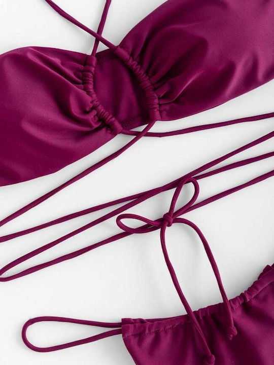 Set Bikini Dreieck & Brasilien Hohe Taille Burgundisch