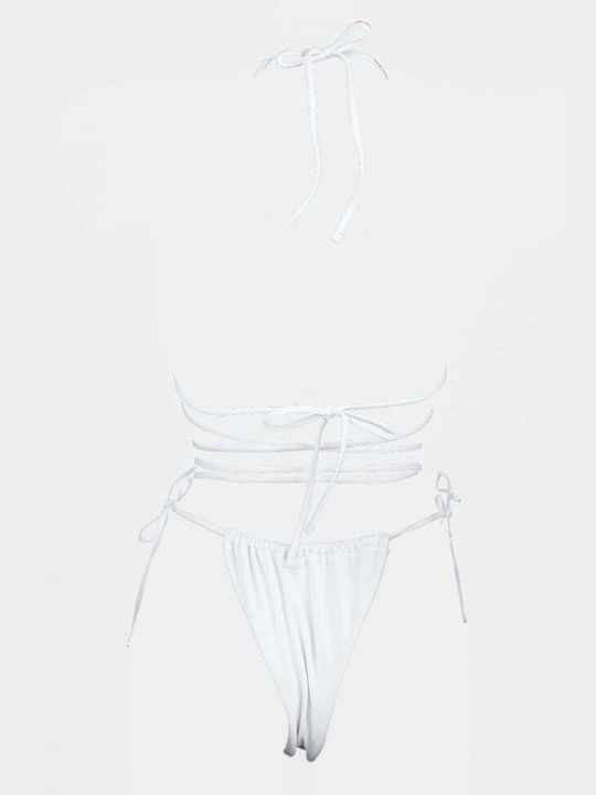 Set Bikini Triunghi Cu Burete Detașabil Și Brazilia Alb