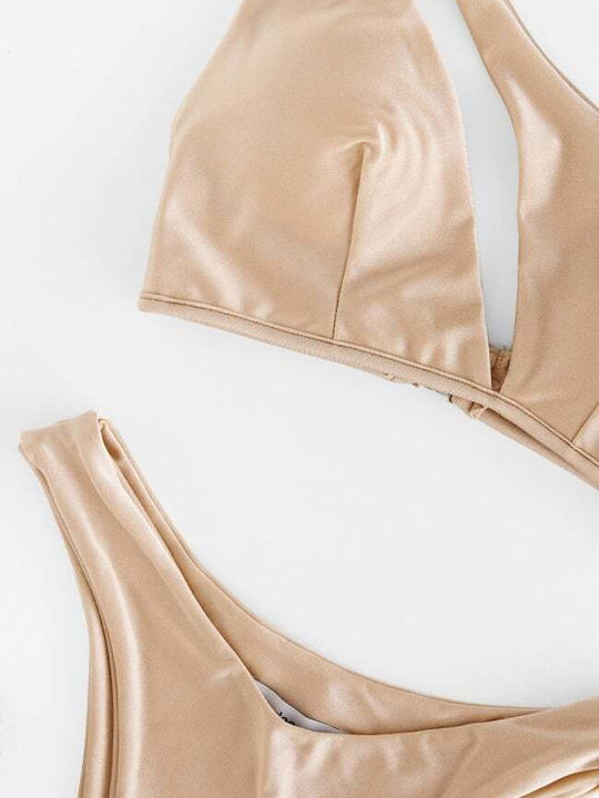 Set Bikini Un Umăr Bej