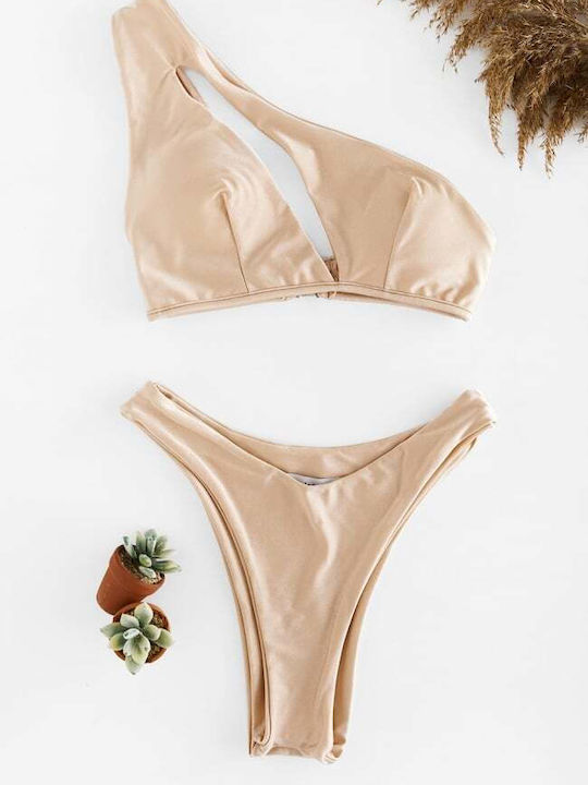 Set Bikini Un Umăr Bej
