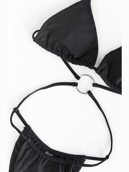 Set Bikini Dreieck mit Abnehmbare Verstärkung Hohe Taille Schwarz