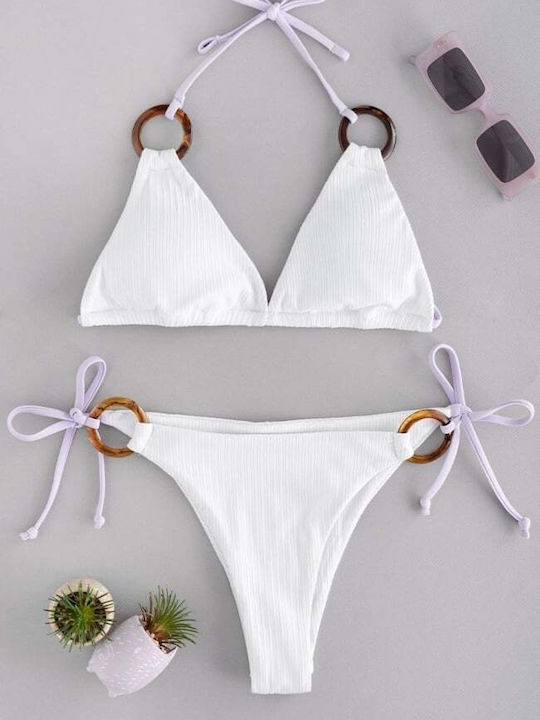 Set Bikini Triunghi Cu Burete Detașabil Alb