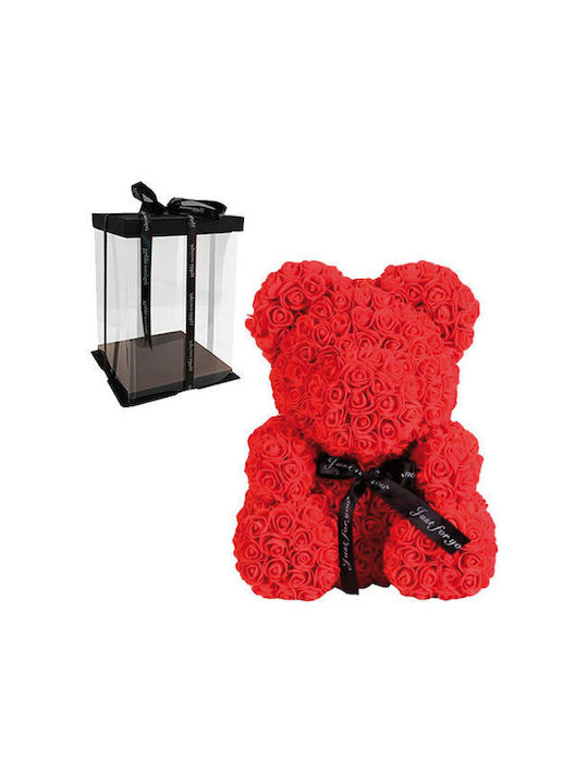 Bear of Artificial Roses Red 40cm in Box Tres Chic