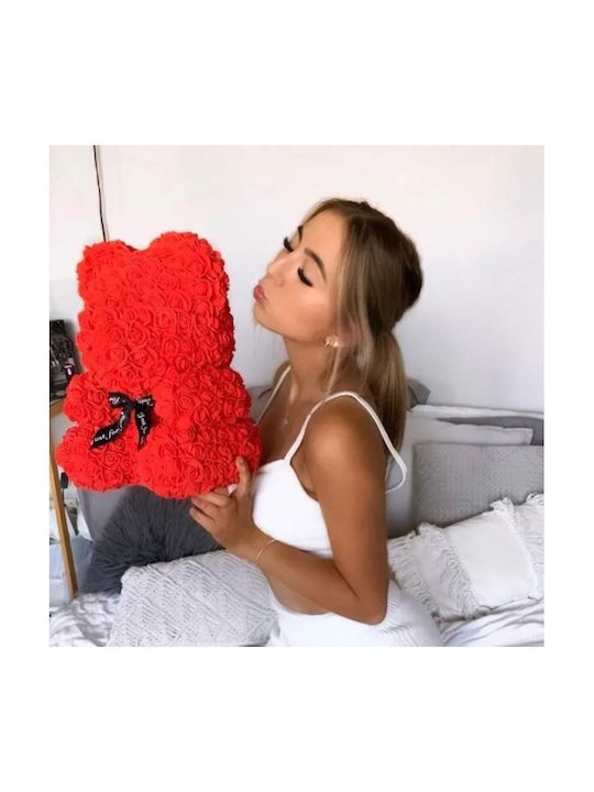 Bear of Artificial Roses Red 40cm in Box Tres Chic