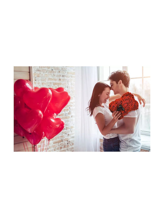 Bear of Artificial Roses Red 40cm in Box Tres Chic