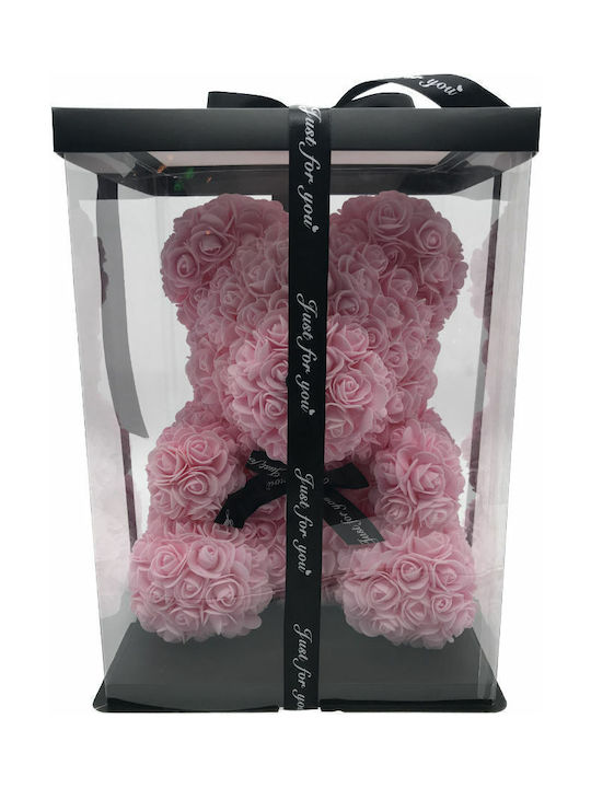 Aleiferopoulos Flowers Teddy Bear from Artificial Roses Pink 40cm in Box 1pcs