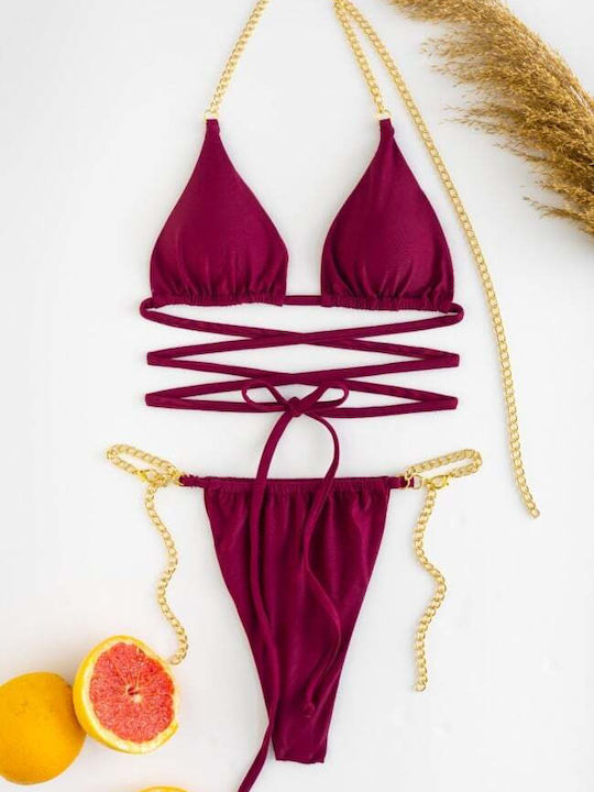 Bikini-Set Dreieck mit Abnehmbarer Verstärkung Burgundisch