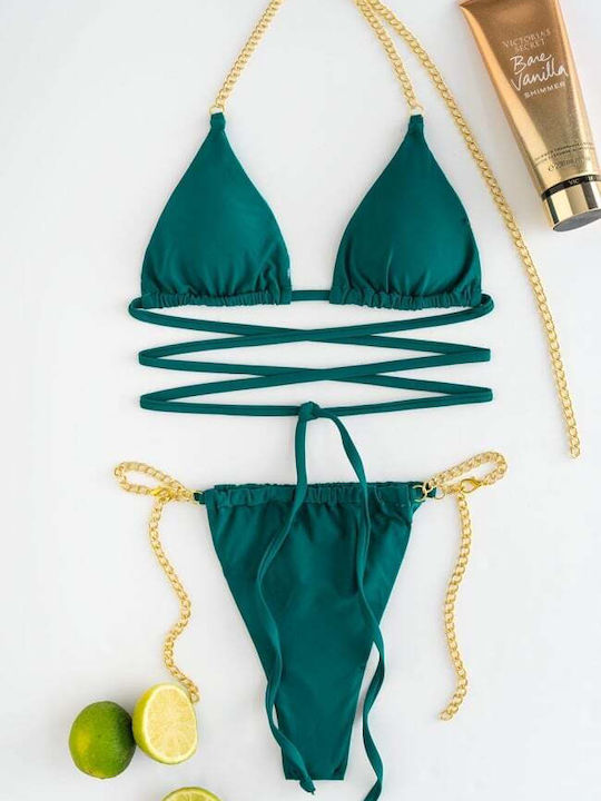 Set Bikini Τριγωνάκι με Αφαιρούμενη Ενίσχυση Πετρόλ