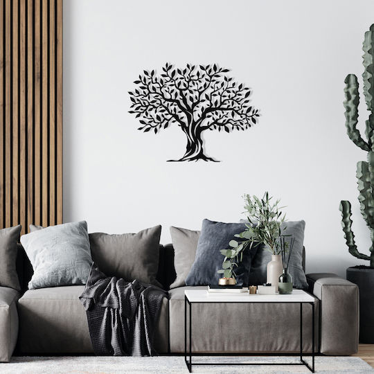 Wanddekoration Silhouette Yaprak Schwarz aus Metall 69x52cm