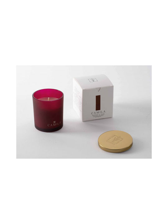 Camila Scented Candle Pepe & Legni Jar Burgundy 140gr 1pcs