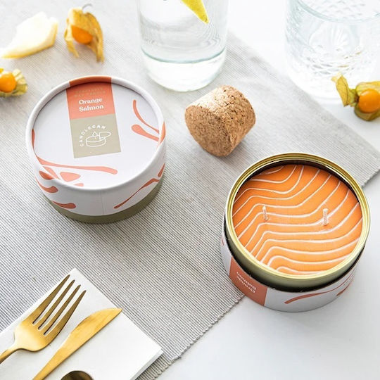 Candlehand Aromatic Candle in Metal Box with Orange Salmon Scent 300g