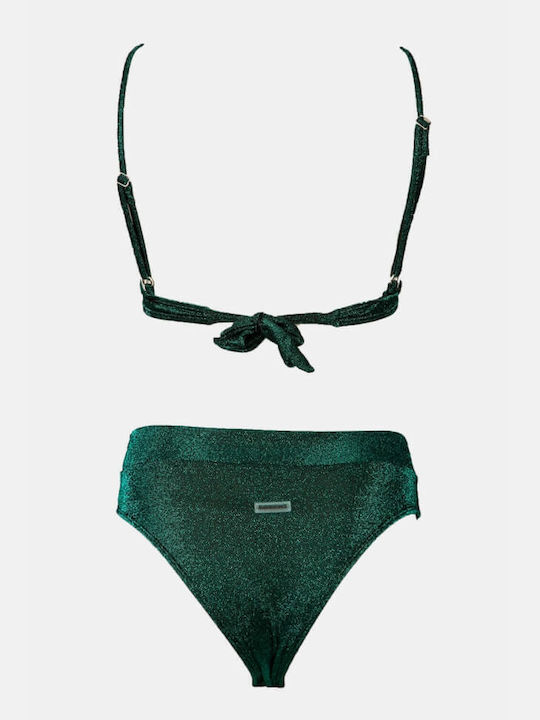 Luigi Padded Bikini Set Triangle Top & Slip Bottom with Adjustable Straps Green