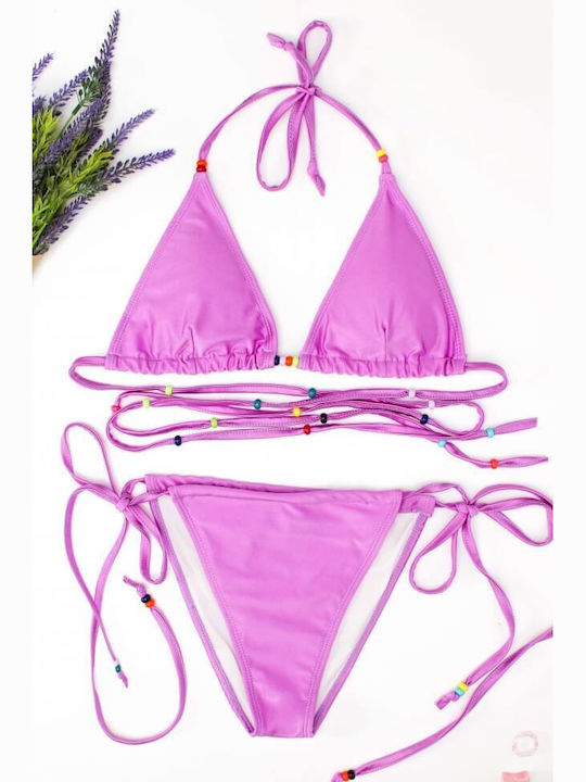 Luigi Padded Bikini Set Triangle Top & Slip Bottom Lilac