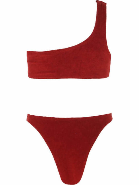 Terry Set Bikini Με Έναν Ώμο Μπορντό