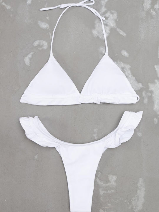 Luigi Padded Bikini Set Triangle Top & String Bottom White