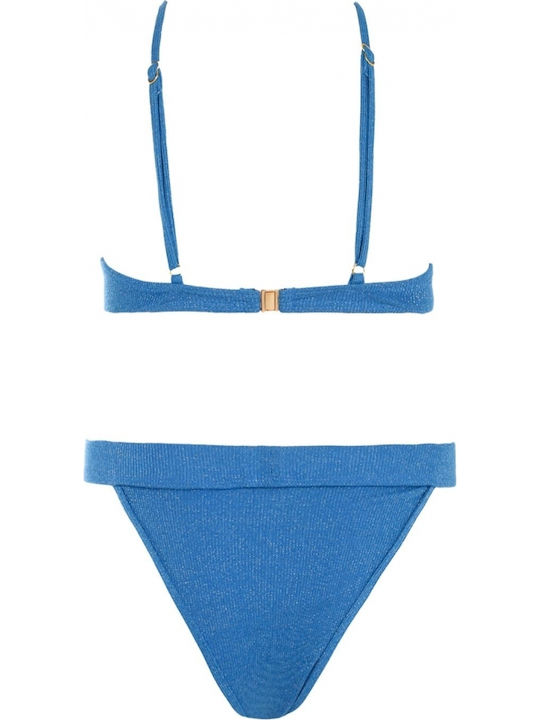Underwire Bikini Set Bra & Brazil Bottom Gigi with Adjustable Straps Blue