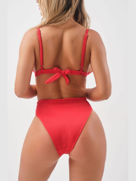 Luigi Set Bikini Triunghi Talie înaltă Roșu