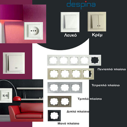Mono Electric Switch Frame 3 Positions Vertical and Horizontal Installation in White Color 500-001936162