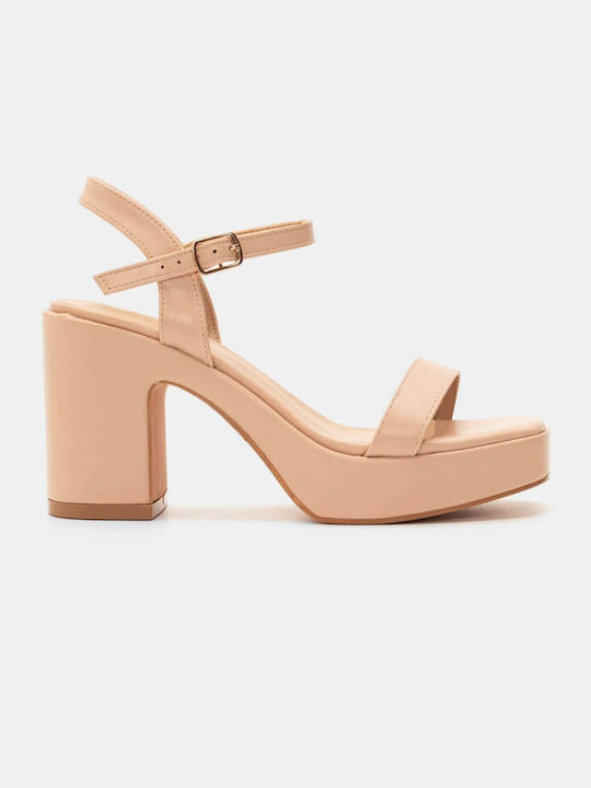 Luigi Platform Women's Sandals Beige with Chunky High Heel