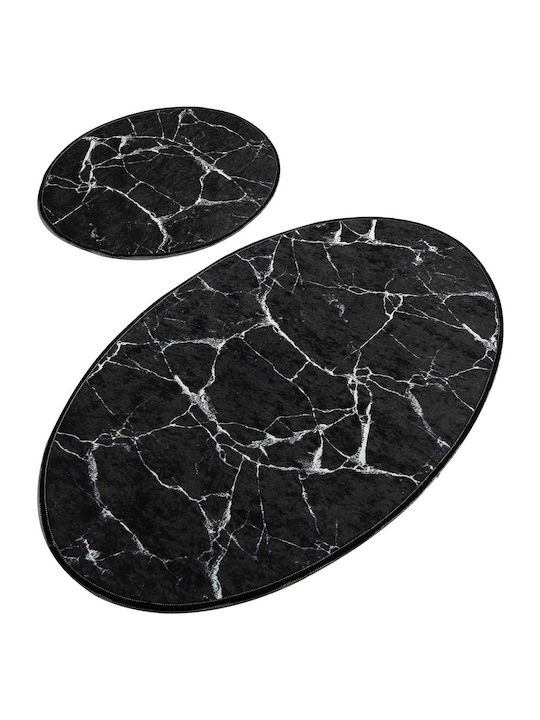 Bath Mats Set Oval Black 2pcs