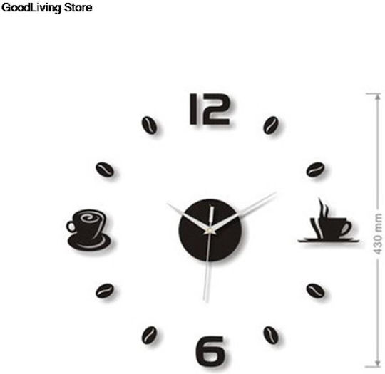3D Wall Clock Sticker Metallic Black 26x10.5cm