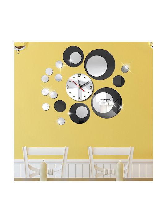 3D Wanduhr Aufkleber Spiegel Schwarz