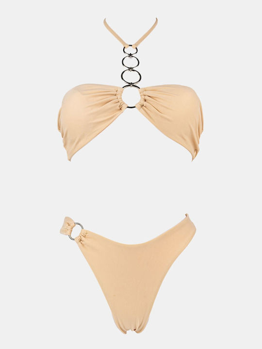 Decoro Padded Bikini Set Strapless Top & Slip Bottom Beige