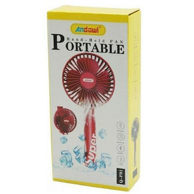 Andowl USB Handheld Fan Rechargeable Battery Red Q-F01 Q-F01