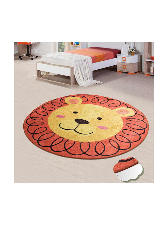 Chilai Home Kinder Teppich Orange Rund mit Durchmesser 140cm