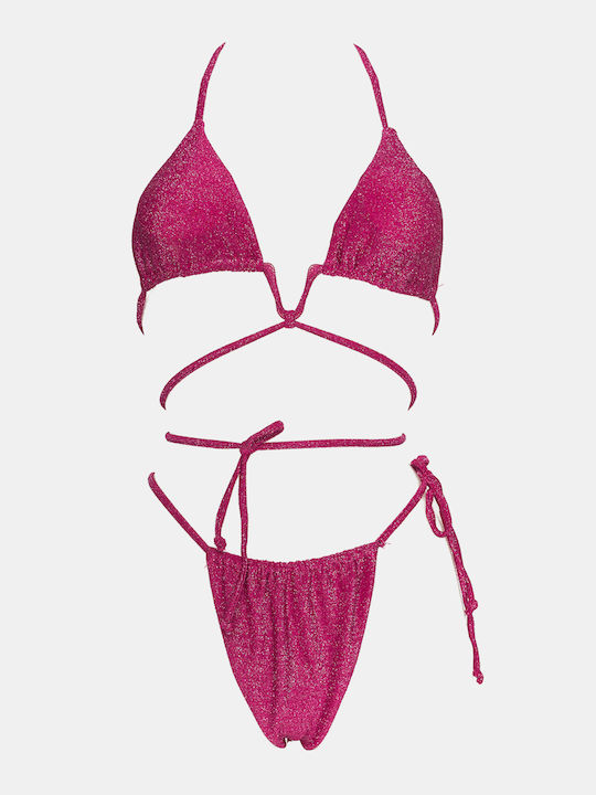 Set Bikini Triunghi Și Brazilia Talie Înaltă Fuchsia