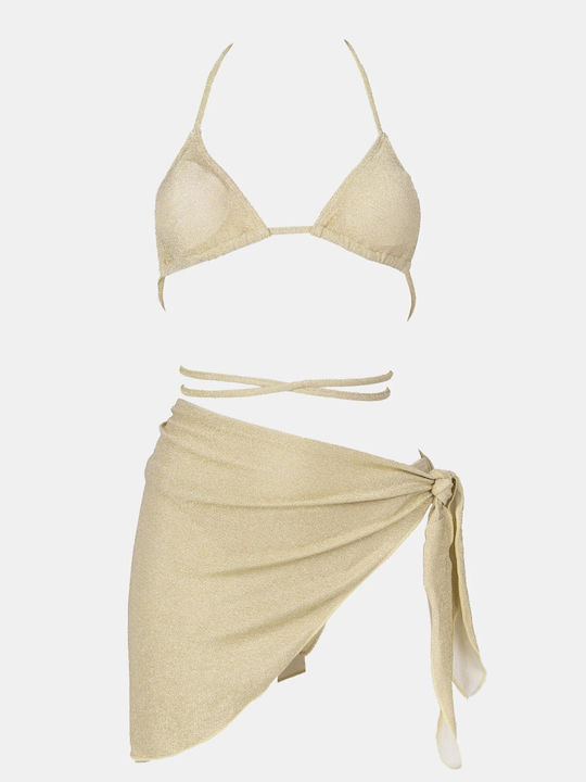 Set Bikini Set De Bikini Triunghi Cu Burete Detașabil Bej