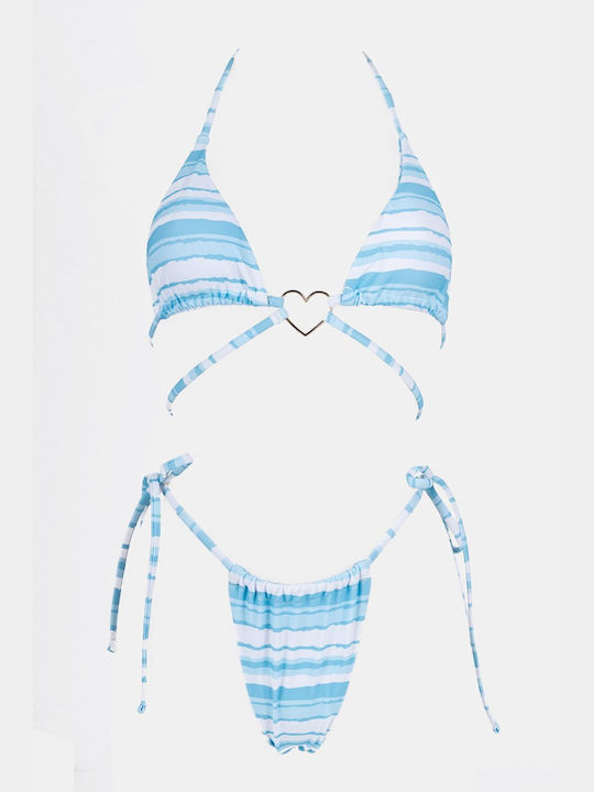 Set Bikini Triangle with Removable Padding and Brazil Striped Light Blue