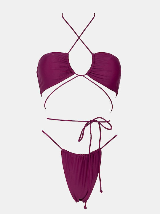 Set Bikini Dreieck & Brasilien Hohe Taille Burgundisch