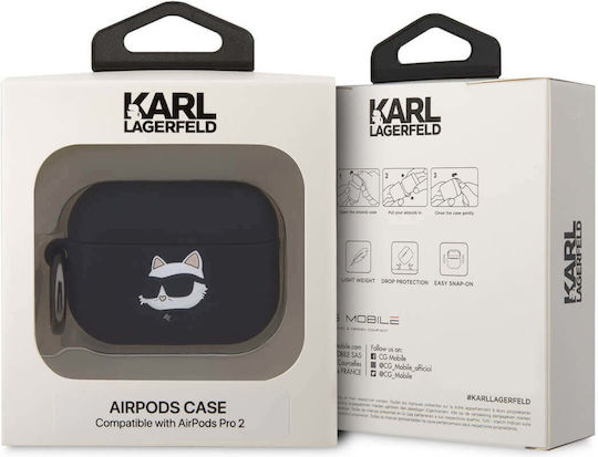 Karl Lagerfeld Choupette Head 3D Silicone Case with Keychain Black for Apple AirPods Pro 2