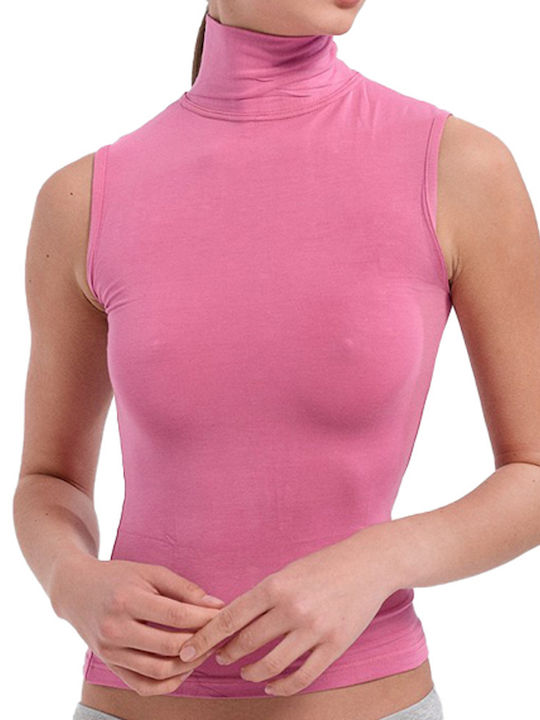 Ärmellos Rosa Damen T-Shirt Rollkragen