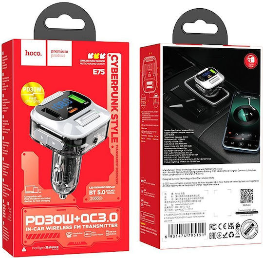 Hoco FM Transmitter Αυτοκινήτου E75 mit AUX / Bluetooth / USB Schwarz