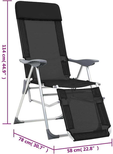 vidaXL Lounger-Armchair Beach Aluminium with Recline 5 Slots Black 58x78x114cm Set of 2pcs
