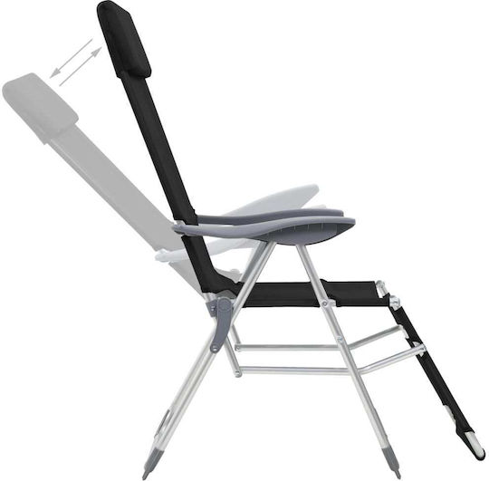 vidaXL Lounger-Armchair Beach Aluminium with Recline 5 Slots Black 58x78x114cm Set of 2pcs