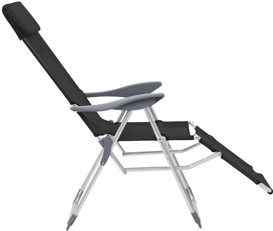 vidaXL Lounger-Armchair Beach Aluminium with Recline 5 Slots Black 58x78x114cm Set of 2pcs