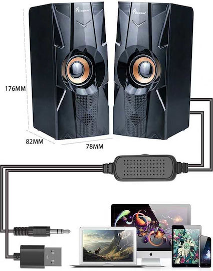 HT919 Компютърни тонколони 2.0 с мощност 5W в Черен цвят