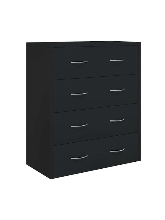 Wooden Chest of Drawers with 4 Drawers Black 60x30.5x71cm