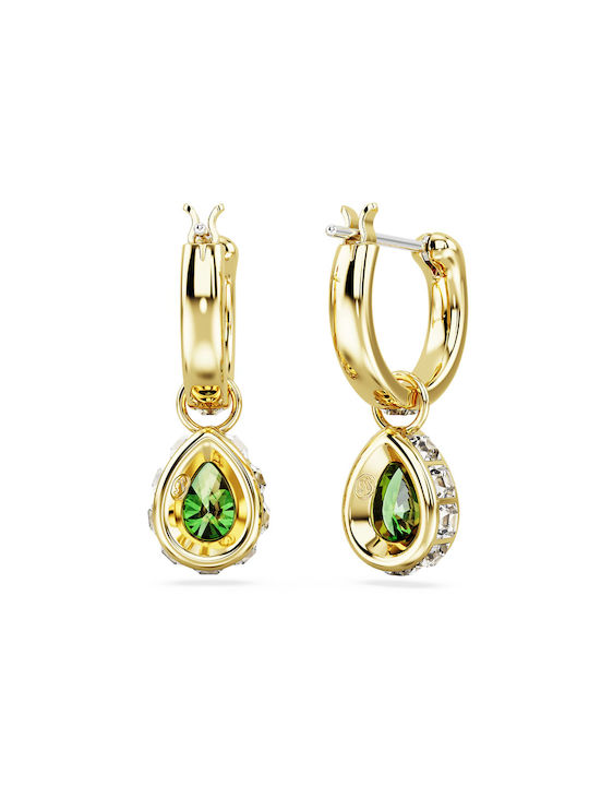 Swarovski Σκουλαρίκια Κρίκοι Επιχρυσωμένα με Πέτρες Πράσινα