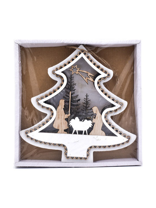 Christmas Wooden Tree Ornament White 4x10cm