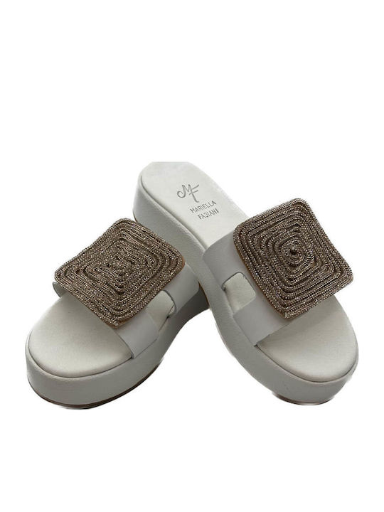 Leather Women's Flat Sandals in White Color