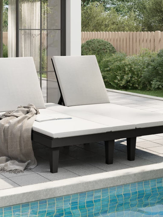 Șezlong Krepă Dublu Plastic Negru 155x138x83cm