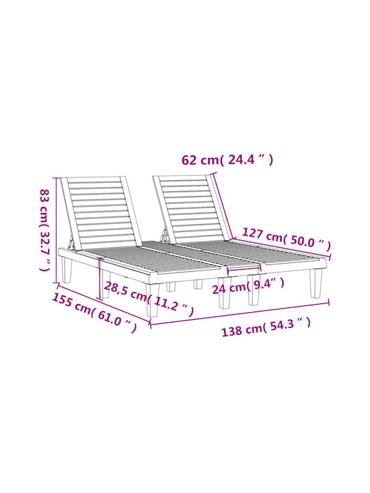 Șezlong Krepă Dublu Plastic Negru 155x138x83cm