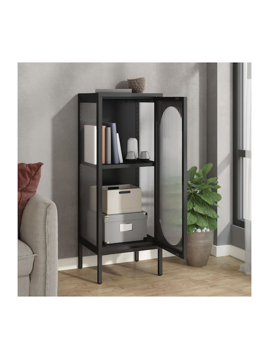 Floor-standing Living Room Display Cabinet made of Metal with Glass Black 40x35x105cm