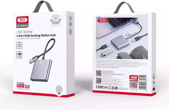 XO HUB012A Hub USB 4 Porturi USB 3.0 cu Conectare USB-A Ethernet Argintiu