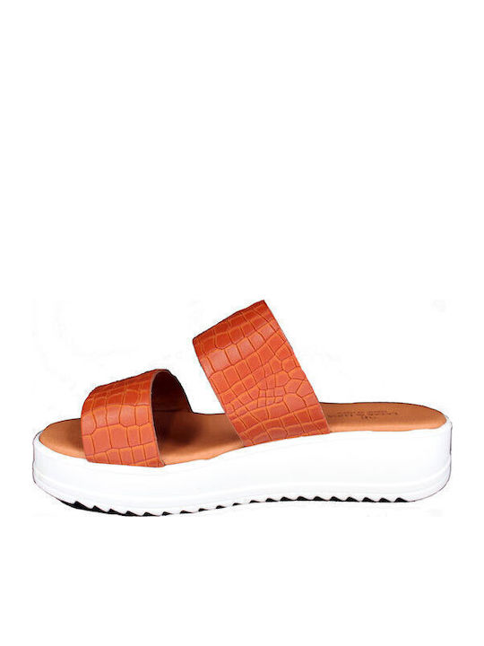 Leather Women's Flat Sandals Anatomic in Tabac Brown Color