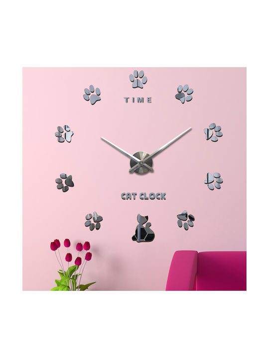 3D Wall Clock Sticker Plastic Silver